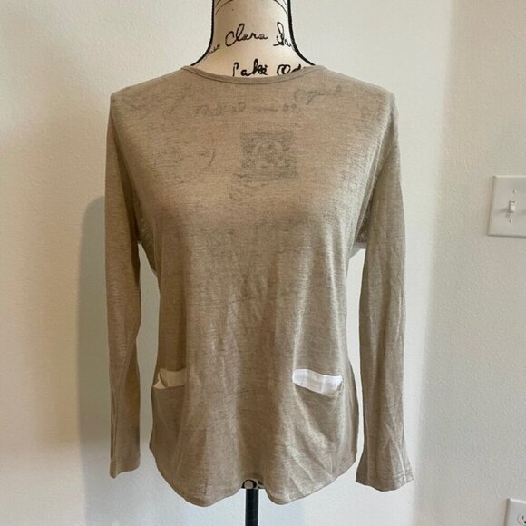 SARTORIAL SARACENA ANTHROPOLOGIE 100%LINEN BLOUSE SZ M TAN WHITE MADE IN ITALY - Picture 2 of 16